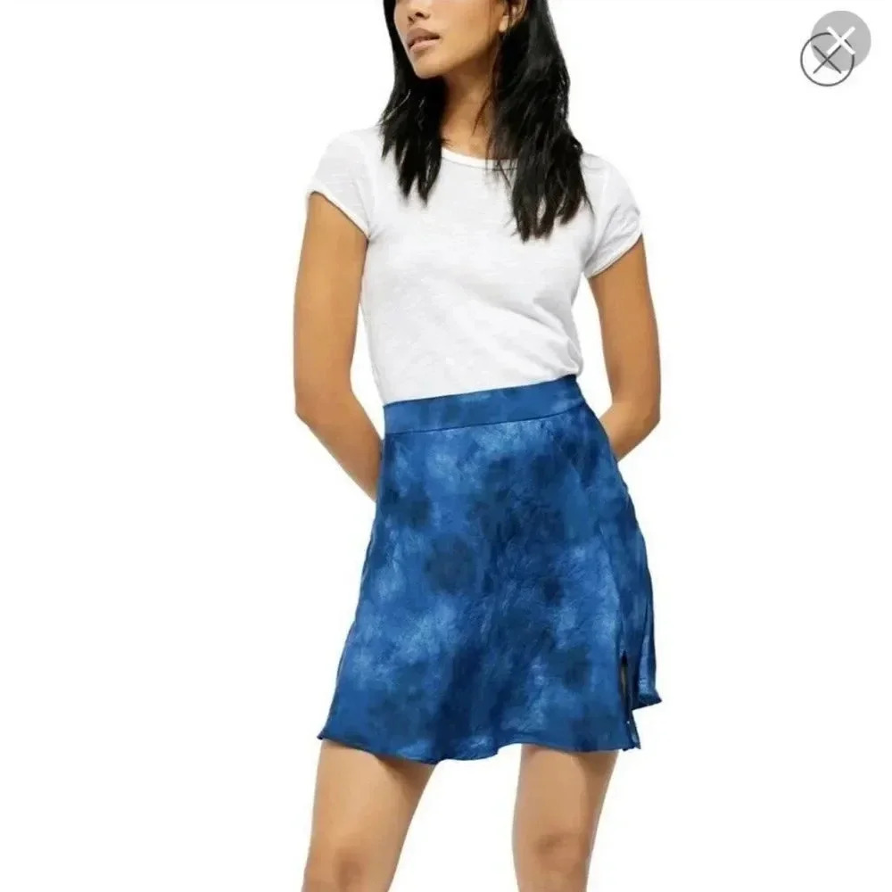 Free People Womens Navy Tie-Dye Flirty Casual Mini Skirt Sz 0